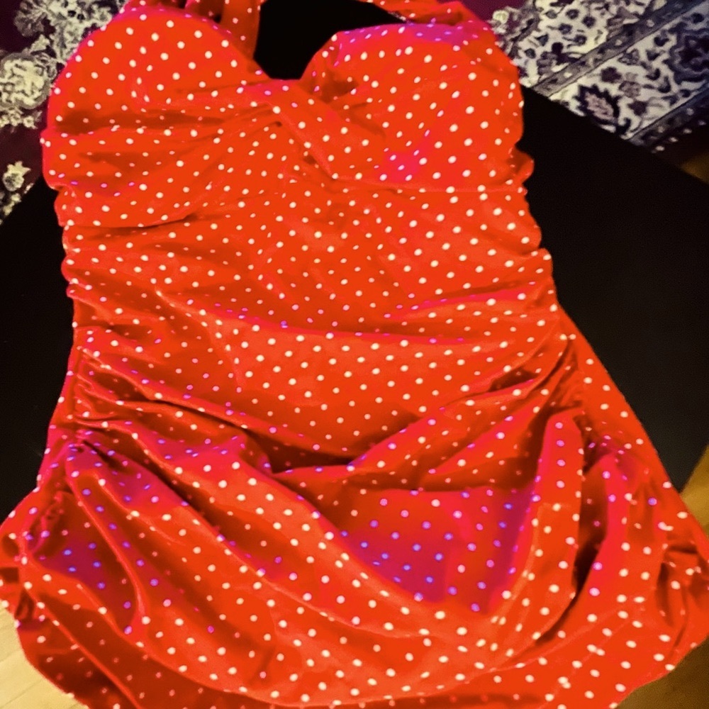 Red and White Poked Dotted Womens XL SwimSuit